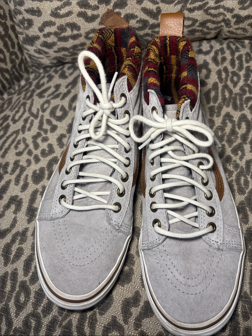 Vans sk8 MTE Scotchbrite light grey suede high top sneaker Aztec fabric accent - Picture 5 of 14
